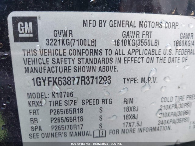 2007 CADILLAC ESCALADE 1GYFK63877R371293 Photo 8