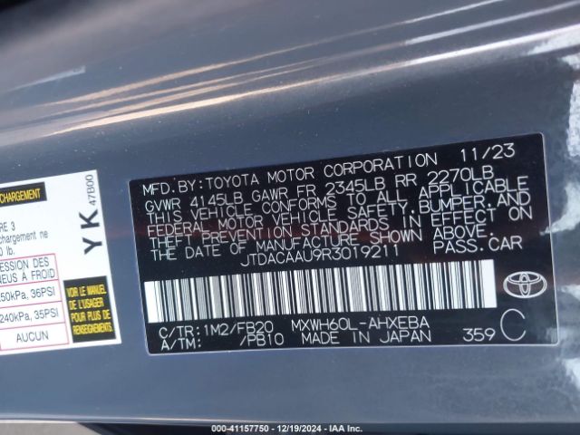 JTDACAAU9R3019211 Toyota Prius Le