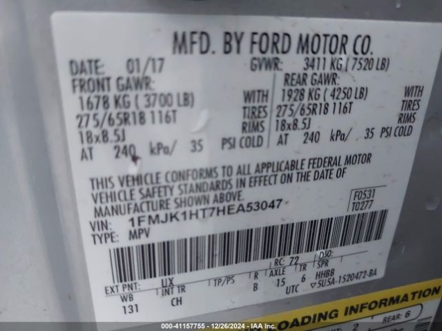 1FMJK1HT7HEA53047 Ford Expedition El Xlt