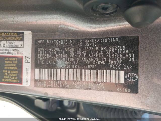 Toyota CAMRY SE 2017 4T1BF1FK2HU679291 Image 9