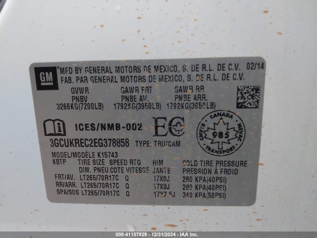 3GCUKREC2EG378858 Chevrolet Silverado 1500 1lt/2lt/lt