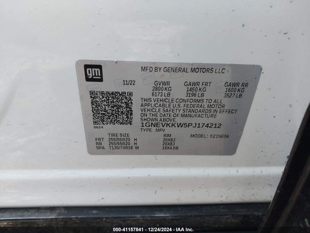 1GNEVKKW5PJ174212 Chevrolet Traverse Awd Premier