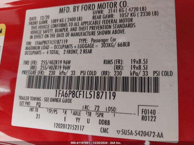 1FA6P8CF1L5187119 Ford MUSTANG GT