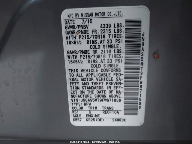 Nissan Rogue Select S 2015 JN8AS5MT9FW671886 Image 9