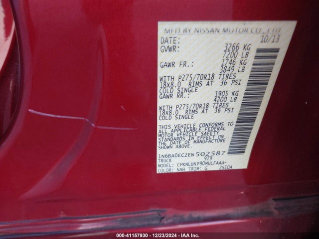 Nissan Titan Pro-4x 2014 1N6BA0EC2EN502587 Image 9
