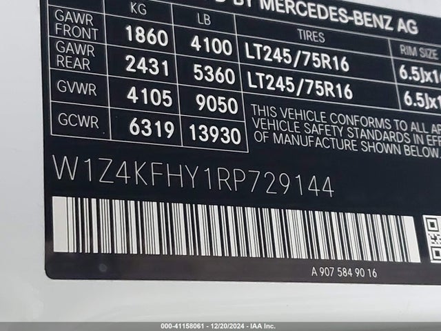 W1Z4KFHY1RP729144 Mercedes-Benz Sprinter 2500 Standard Roof 4-cyl Diesel