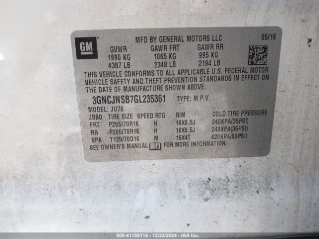 3GNCJNSB7GL235361 Chevrolet Trax 1ls