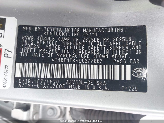 Toyota CAMRY SE 2014 4T1BF1FK4EU377867 Image 9