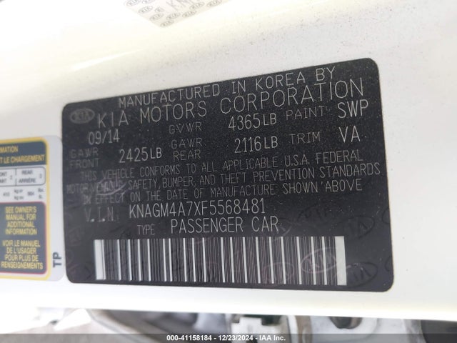 KIA Optima Lx 2015 KNAGM4A7XF5568481 Image 9