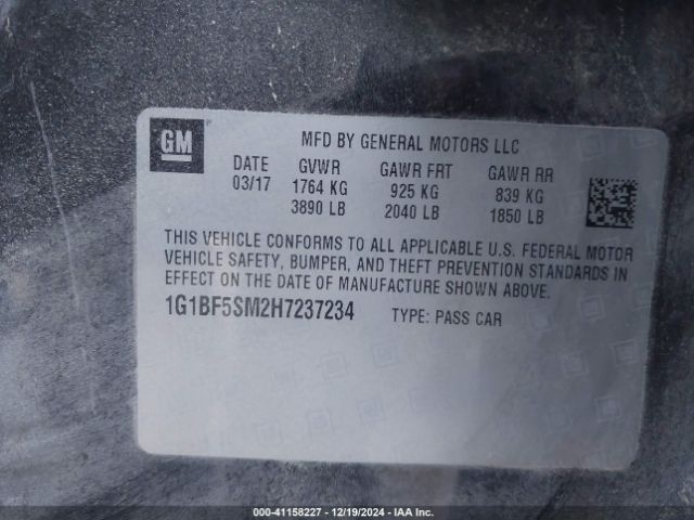 1G1BF5SM2H7237234 Chevrolet Cruze Premier Auto