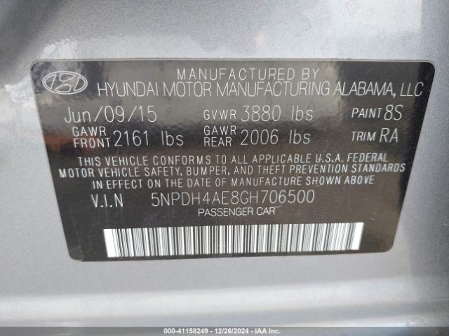 5NPDH4AE8GH706500 Hyundai ELANTRA SE