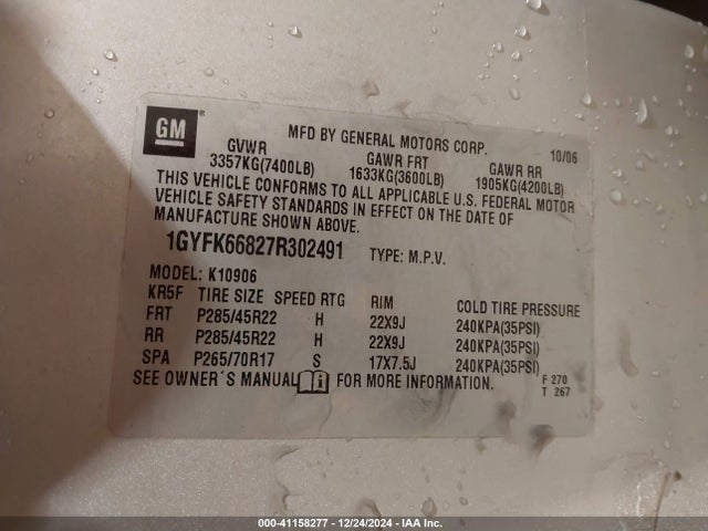 2007 CADILLAC ESCALADE ESV 1GYFK66827R302491 Photo 8