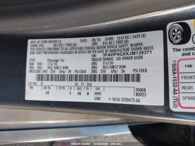 3FADP4GXXJM139371 Ford FIESTA ST