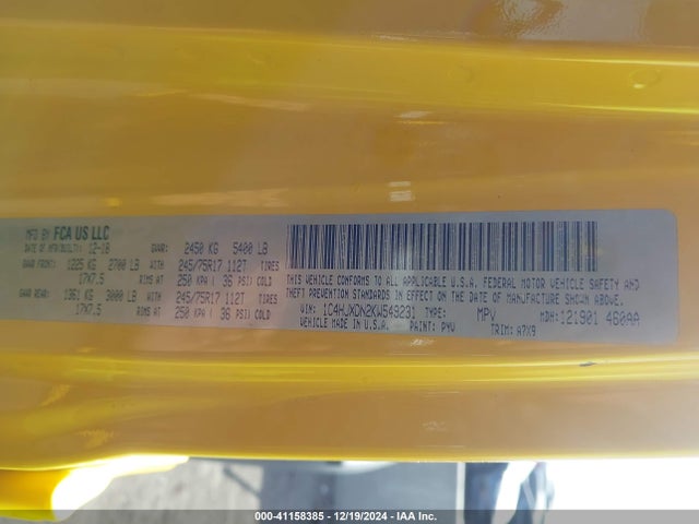1C4HJXDN2KW549231 Jeep Wrangler Unlimited Sport S 4x4