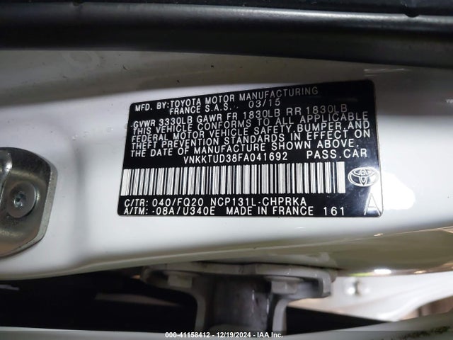 VNKKTUD38FA041692 Toyota YARIS L