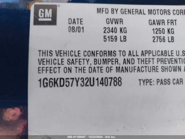 2002 CADILLAC DEVILLE 1G6KD57Y32U140788 Photo 8