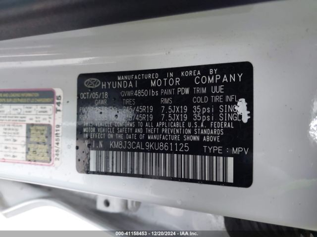 KM8J3CAL9KU861125 Hyundai Tucson Sport