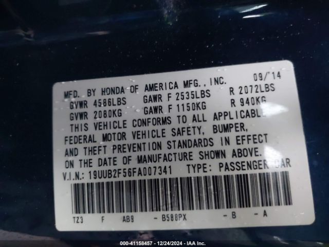 19UUB2F56FA007341 Acura Tlx V6 Tech