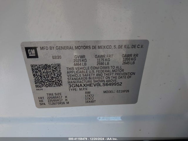 3GNAXHEV0LS649952 Chevrolet Equinox Fwd Ls