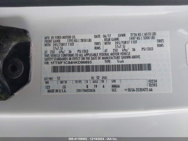 Ford F-150 Xl 2017 1FTMF1C84HKD96893 Image 9