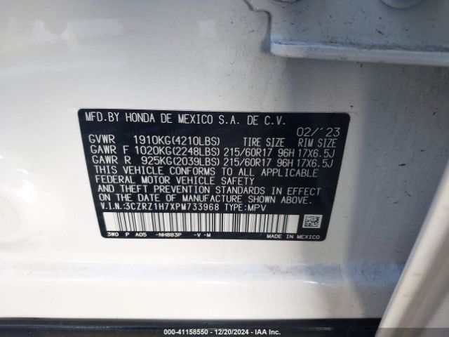 3CZRZ1H7XPM733968 Honda Hr-v 2wd Ex-l