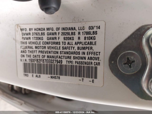 Honda CIVIC EX 2014 19XFB2F87EE027949 Image 9