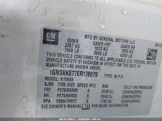 1GNSKKE77ER176879 Chevrolet Suburban 1500 Ltz