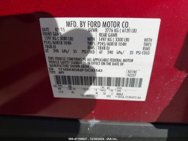 1FM5K8D82FGC03143 Ford EXPLORER XLT