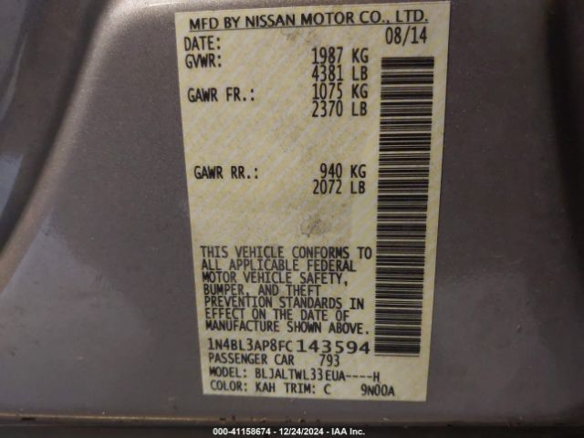 1N4BL3AP8FC143594 Nissan Altima 3.5 Sl