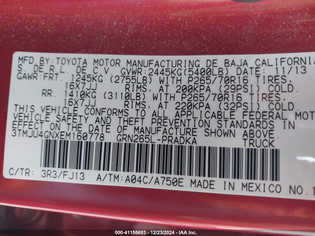 Toyota Tacoma Double Cab Prerunner 2014 3TMJU4GNXEM160778 Image 9