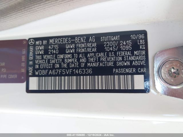 1997 MERCEDES-BENZ SL 500 WDBFA67F5VF146336 Photo 8