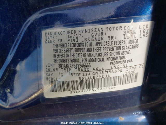 3N1AB7AP5JY245566 Nissan SENTRA S