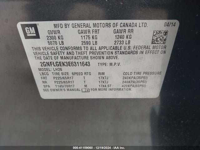 2GNFLGEK3E6311643 Chevrolet Equinox 2lt