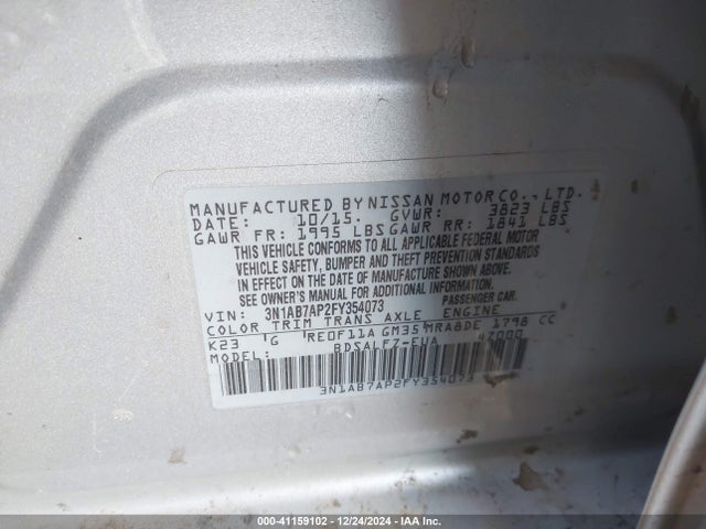 Nissan Sentra Fe+ S 2015 3N1AB7AP2FY354073 Image 9