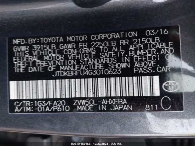 JTDKBRFU4G3010623 Toyota Prius Two