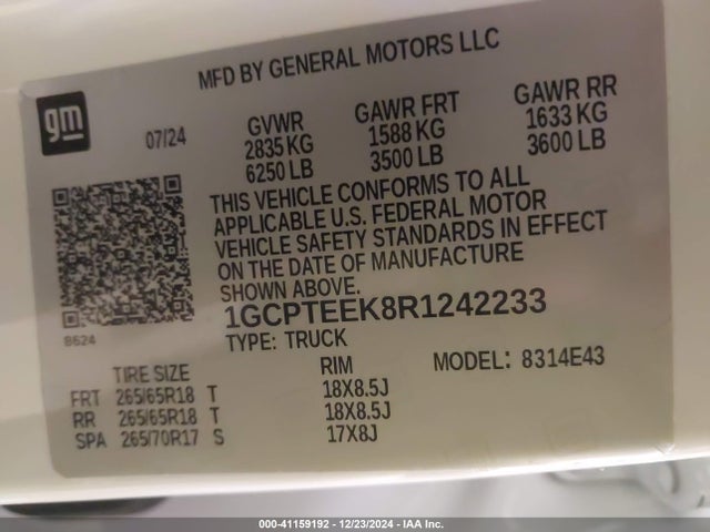 1GCPTEEK8R1242233 Chevrolet Colorado 4wd Trail Boss