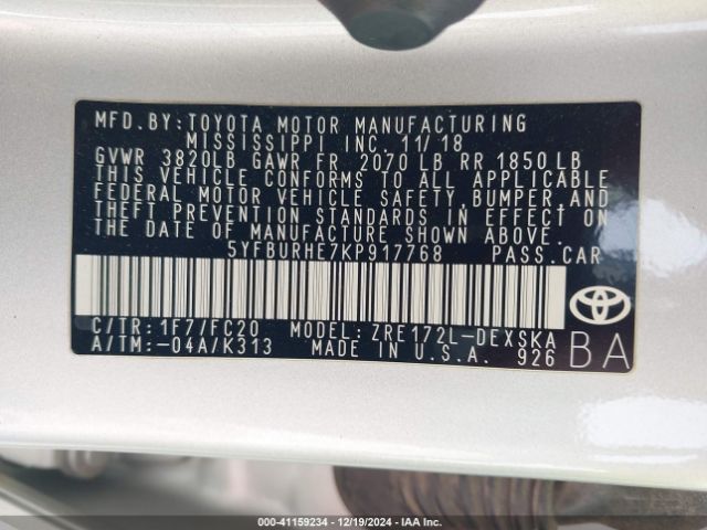 5YFBURHE7KP917768 Toyota Corolla L/le/xle/se/xse