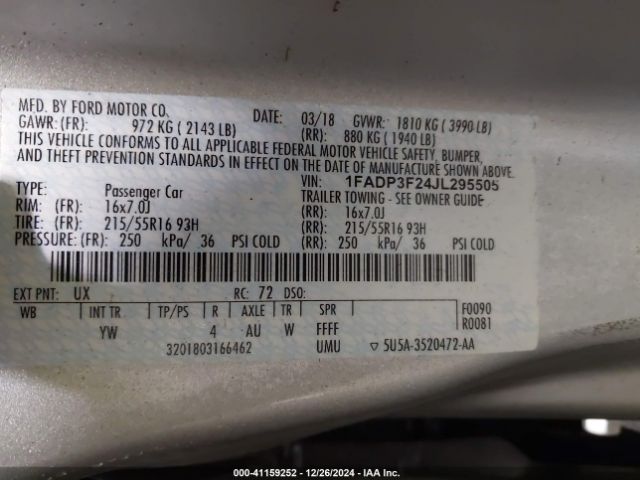 1FADP3F24JL295505 Ford FOCUS SE