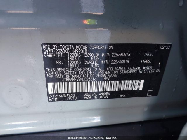 JTMB6RFV9ND523516 Toyota Rav4 Hybrid Xle Premium