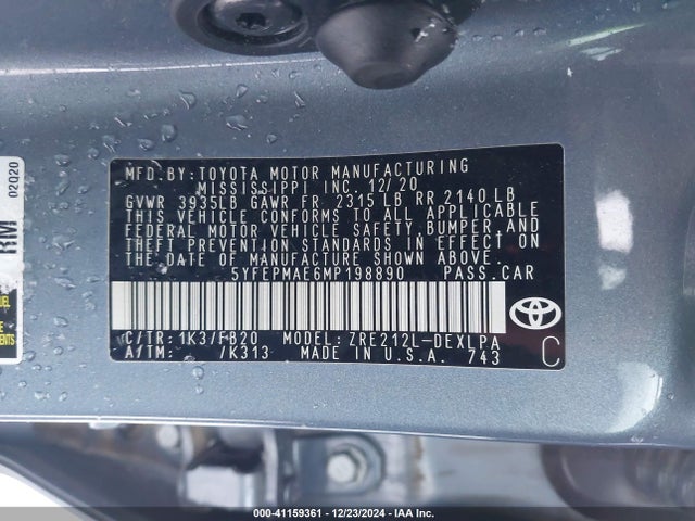 Toyota COROLLA LE 2021 5YFEPMAE6MP198890 Image 9