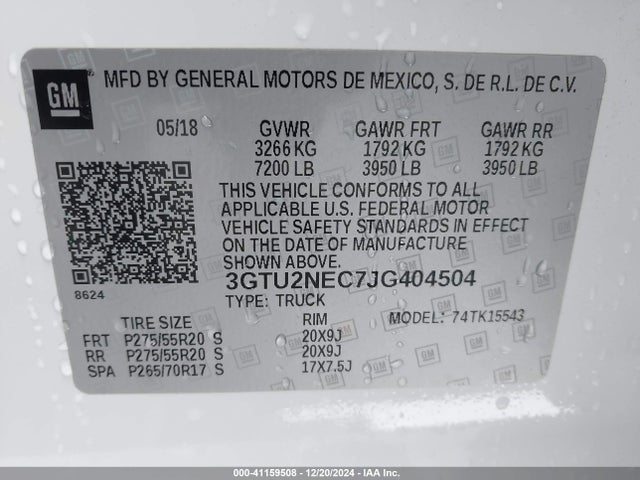 GMC Sierra 1500 Slt 2018 3GTU2NEC7JG404504 Image 9