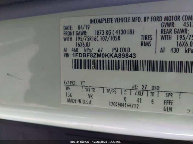 1FDBF8ZM0KKA89843 Ford Transit-350 Cab