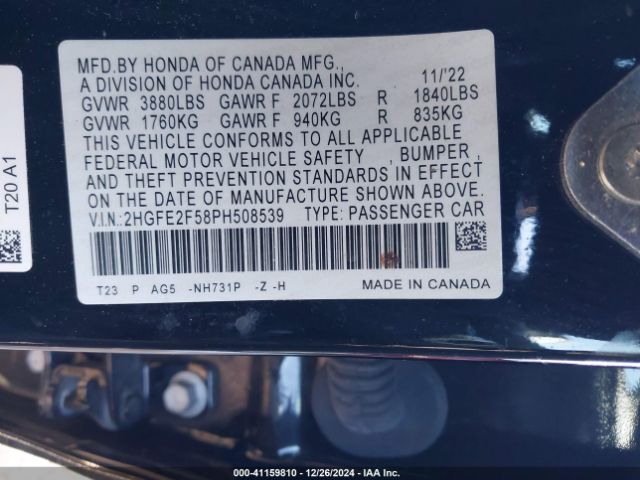 2HGFE2F58PH508539 Honda Civic Sport