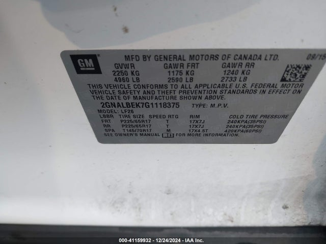 Chevrolet EQUINOX LS 2016 2GNALBEK7G1118375 Image 9