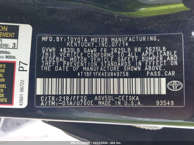 Toyota CAMRY SE 2014 4T1BF1FK4EU849758 Image 9