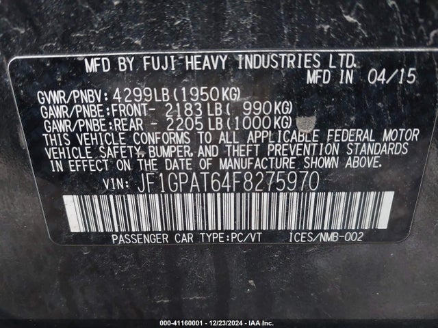 JF1GPAT64F8275970 Subaru Impreza 2.0i Sport Premium