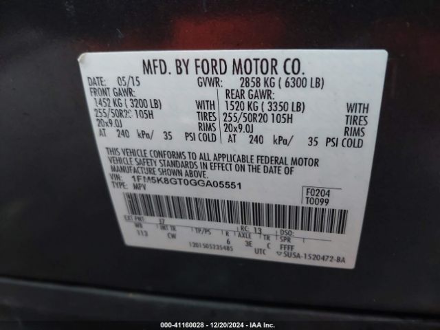 1FM5K8GT0GGA05551 Ford EXPLORER SPORT