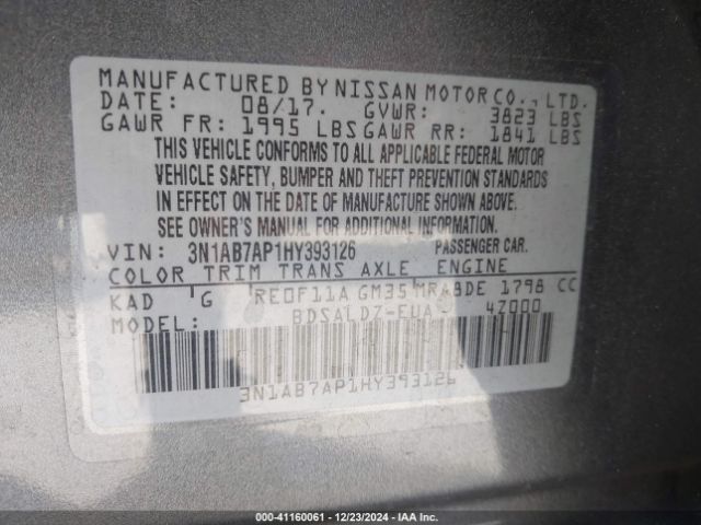 3N1AB7AP1HY393126 Nissan SENTRA SV