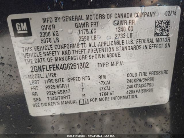 2GNFLFEK4G6261302 Chevrolet EQUINOX LT