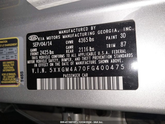 KIA Optima Lx 2015 5XXGM4A70FG400475 Image 9